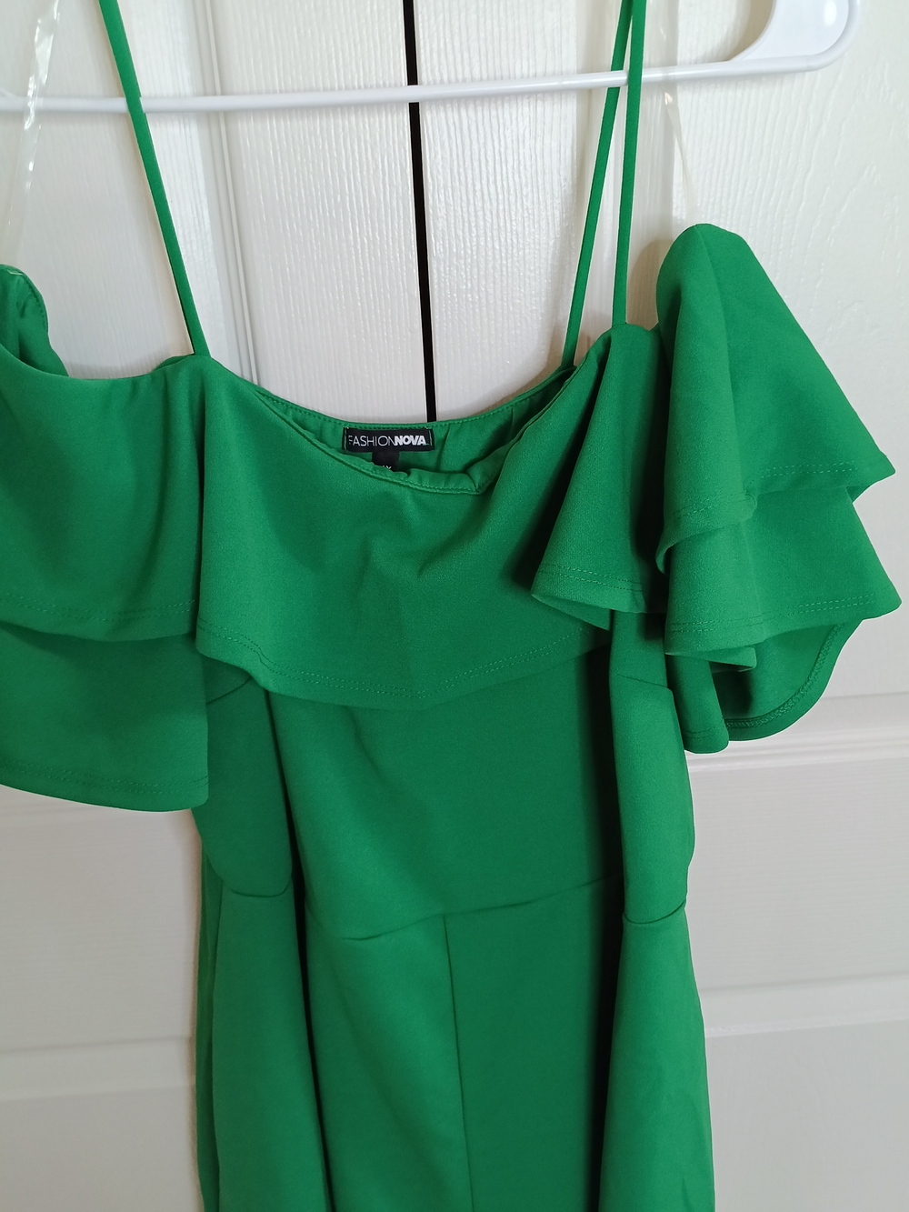 Fashion Nova Plus Size Green Off-Shoulder Ruffle Romper - Picture 5 of 6